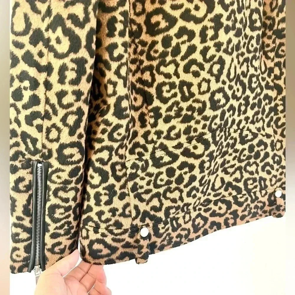 Avec Les Filles Leopard Print Full Zip Moto Biker Jacket Size‎ Small